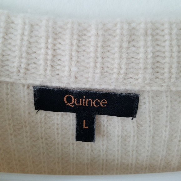 Quince 100% Cashmere Fisherman Ribbed Knit Cream Crew Neck Sweater Size Large - Picture 11 of 12